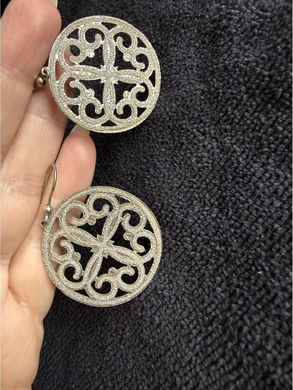 Italian Silver Sterling Pave' Scroll Design Dangle Earrings